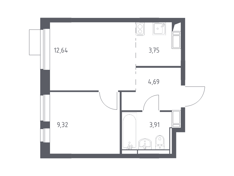 2 ккв (Евро) 34,3 м²