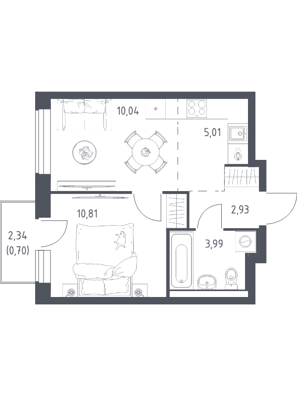 2 ккв (Евро) 33,5 м²