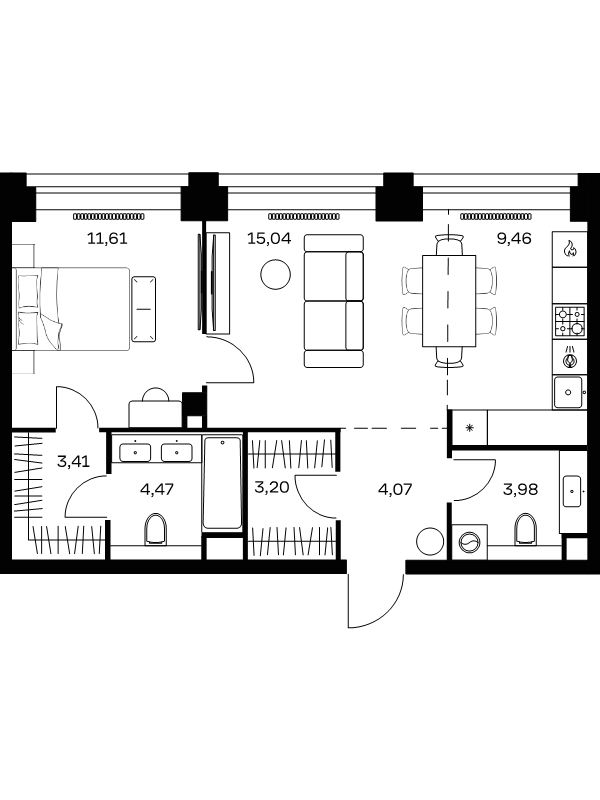 2 ккв (Евро) 55,2 м²