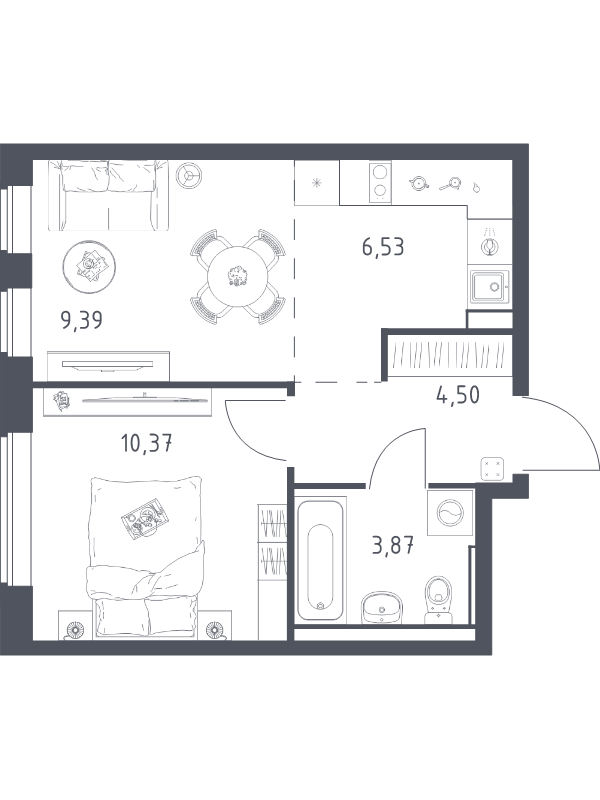 2 ккв (Евро) 34,7 м²