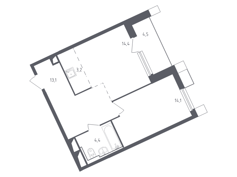 2 ккв (Евро) 53,4 м²