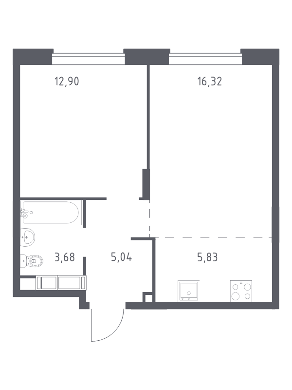 2 ккв (Евро) 44 м²