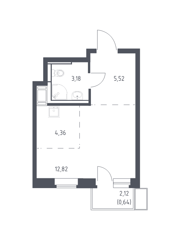Студия 26,5 м²