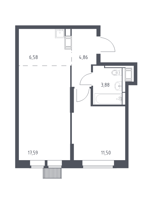 2 ккв (Евро) 44,4 м²