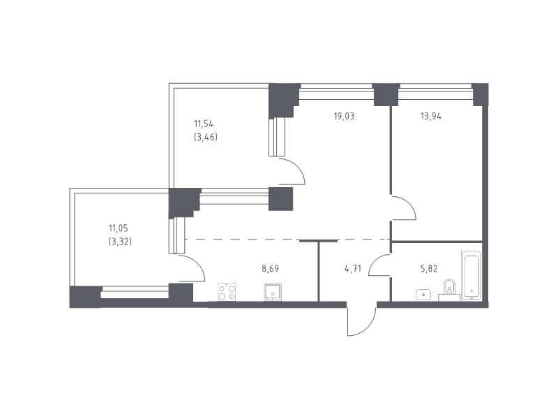 2 ккв (Евро) 59 м²