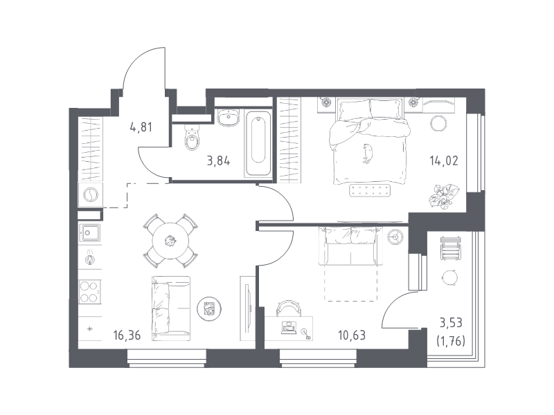 3 ккв (Евро) 51,4 м²