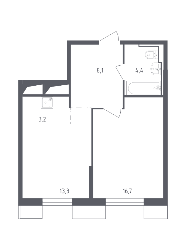 2 ккв (Евро) 44,6 м²