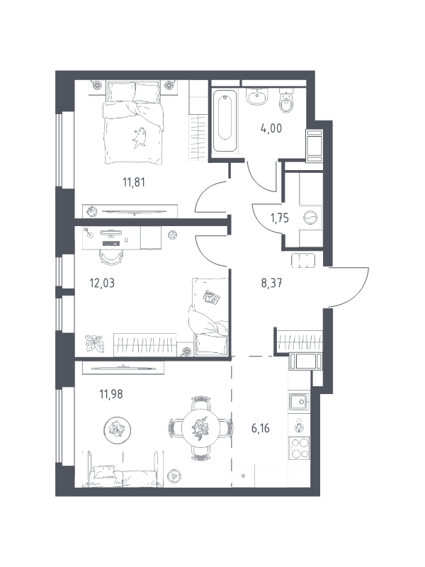 3 ккв (Евро) 56,1 м²