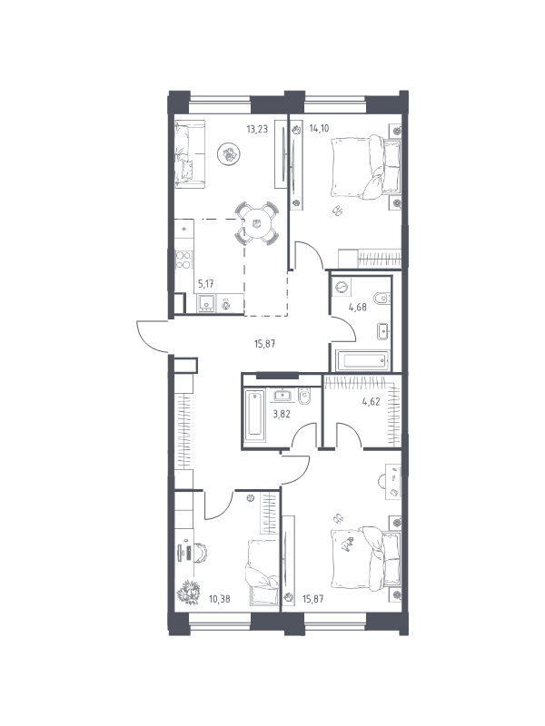 4 ккв (Евро) 87,7 м²