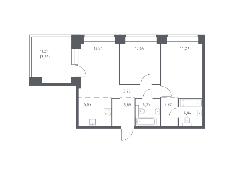 3 ккв (Евро) 66,3 м²