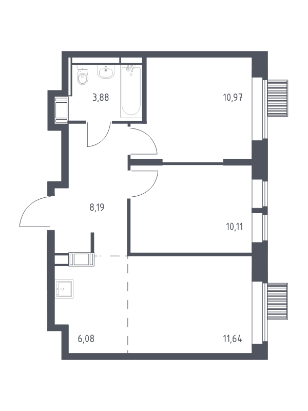 3 ккв (Евро) 50,9 м²