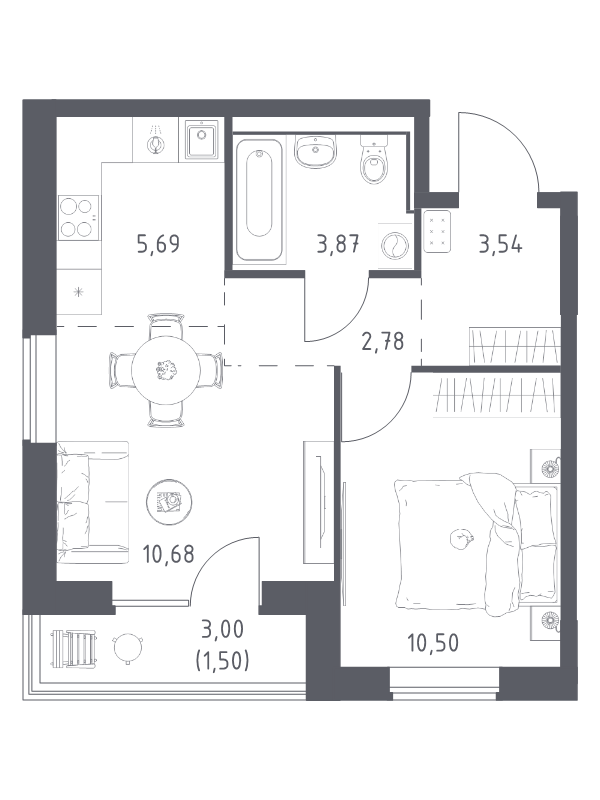 2 ккв (Евро) 38,6 м²
