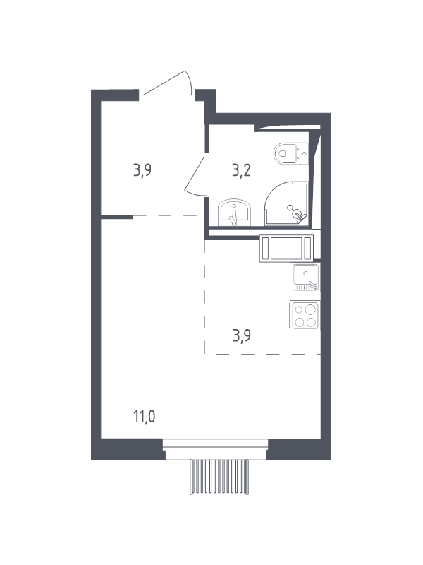 Студия 21,7 м²