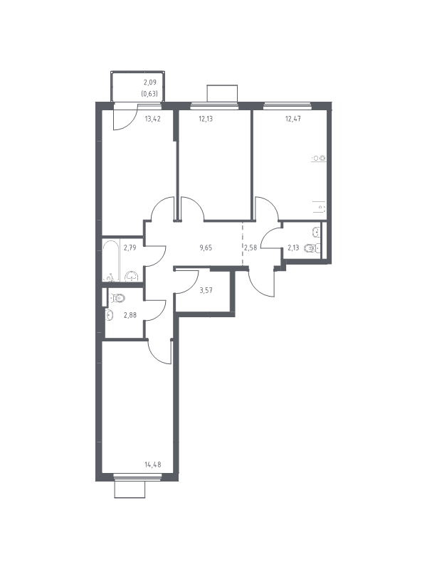 3 ккв 76,7 м²