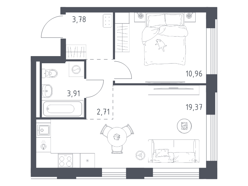 2 ккв (Евро) 40,7 м²