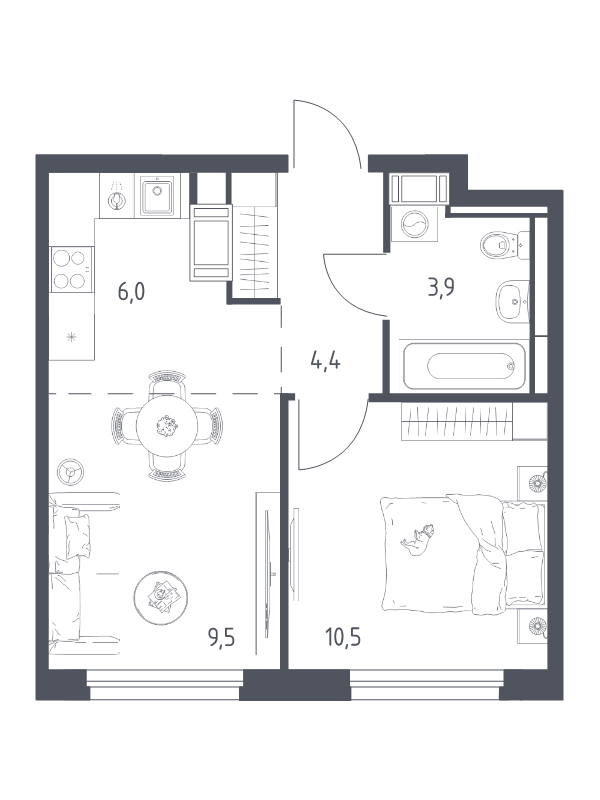 2 ккв (Евро) 33,9 м²