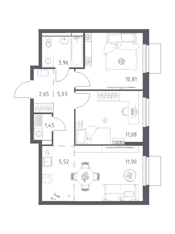 3 ккв (Евро) 52,4 м²