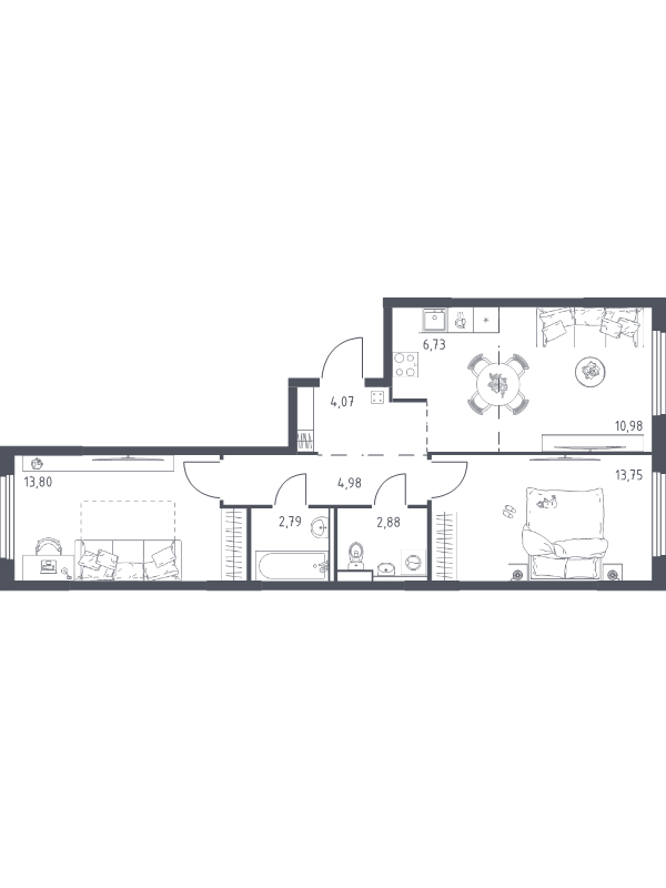 3 ккв (Евро) 60 м²