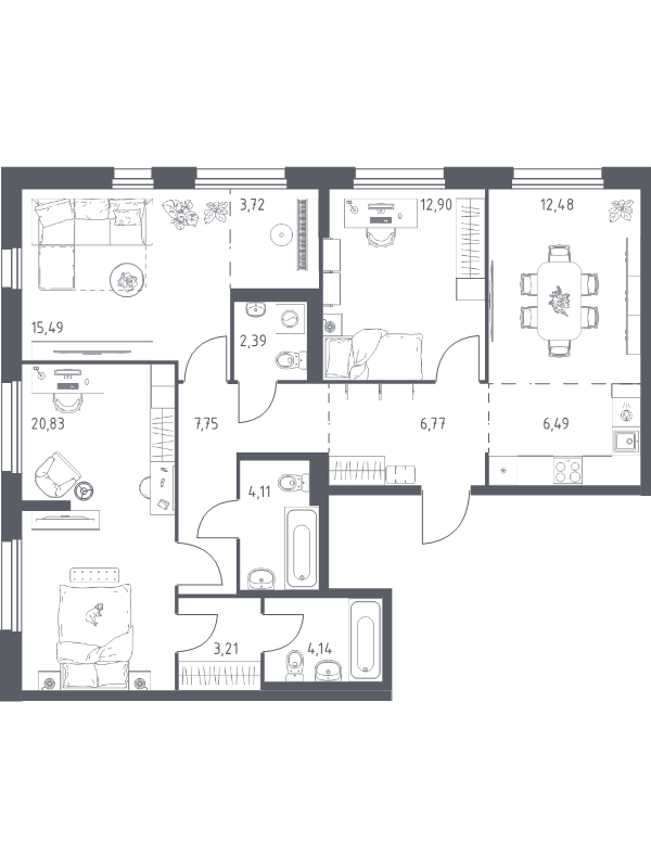 4 ккв (Евро) 100,3 м²