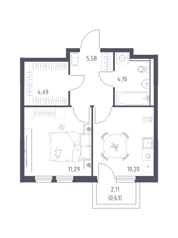 1 ккв 36,5 м²