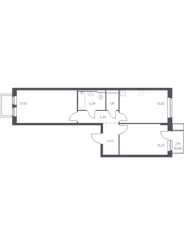 2 ккв 60,5 м²