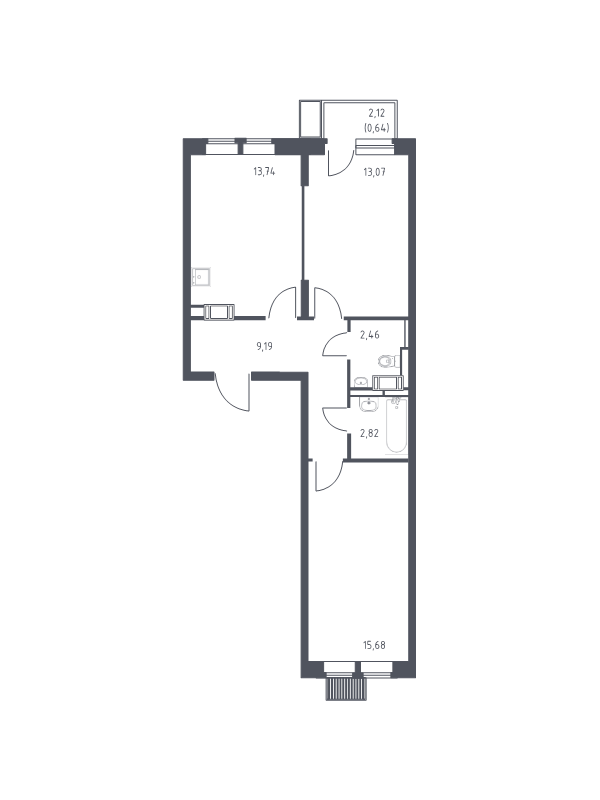 2 ккв 57,6 м²