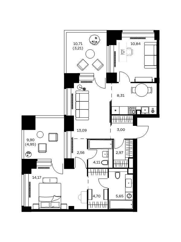 3 ккв (Евро) 77,6 м²
