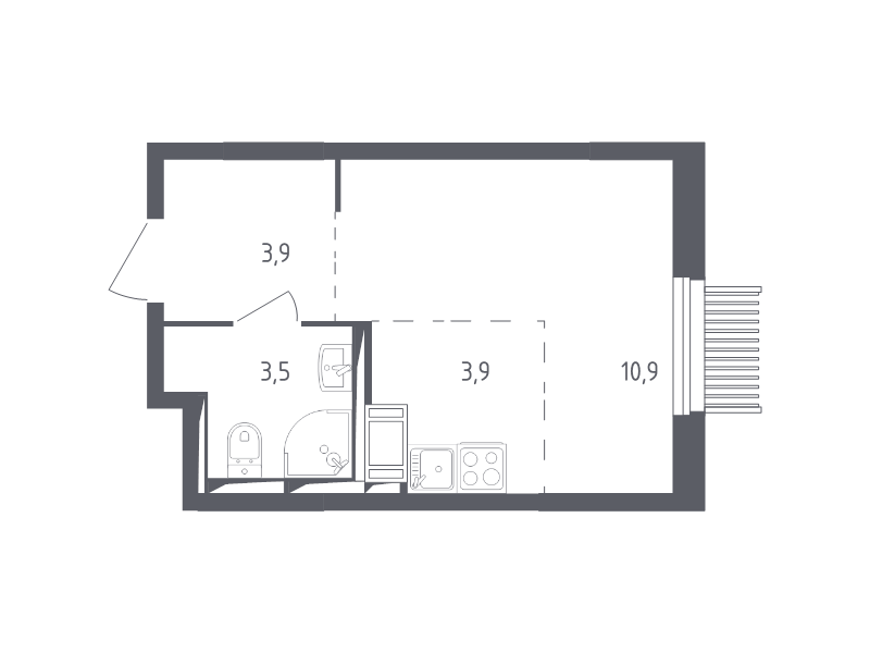 Студия 21,7 м²
