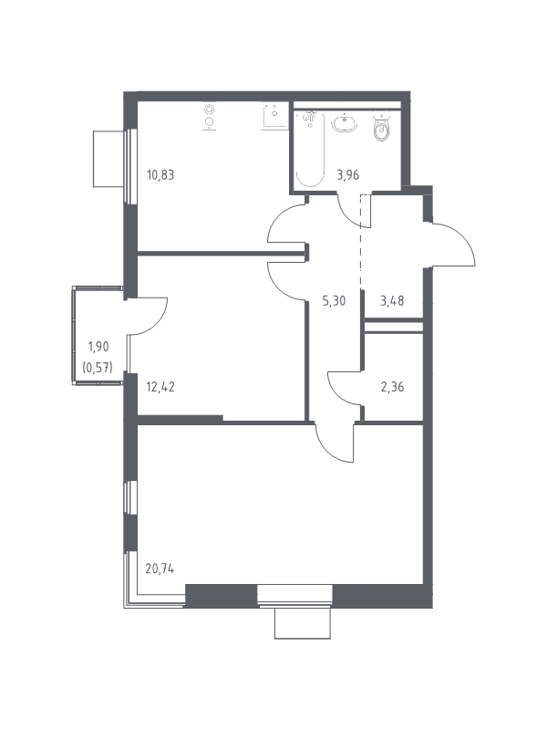 2 ккв 59,7 м²