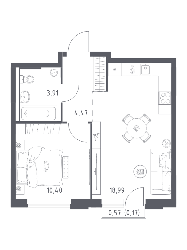 2 ккв (Евро) 37,9 м²