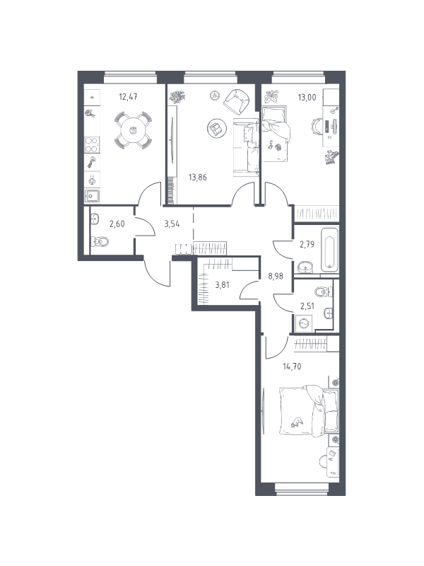 3 ккв 78,3 м²