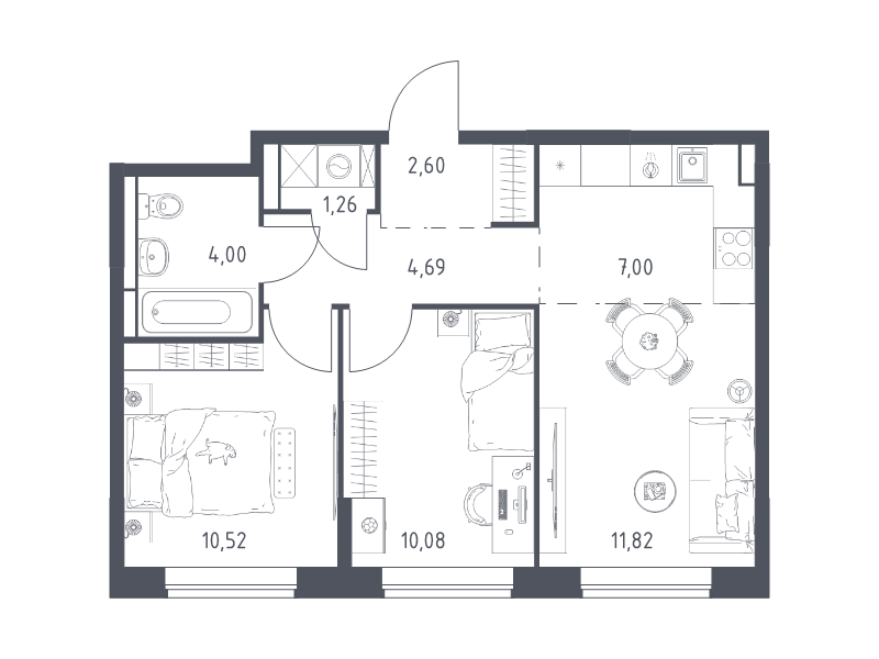 3 ккв (Евро) 52 м²