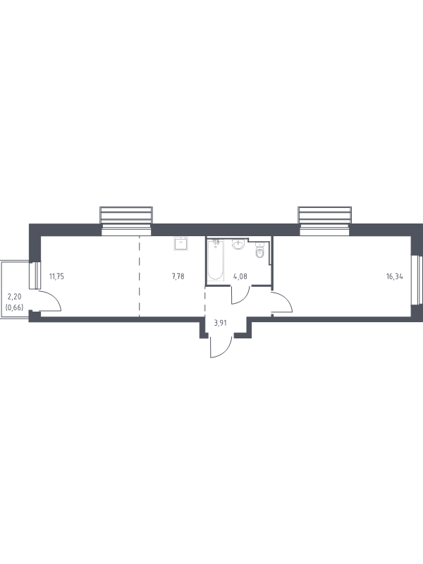 2 ккв (Евро) 43,9 м²
