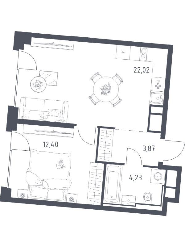 2 ккв (Евро) 42,5 м²