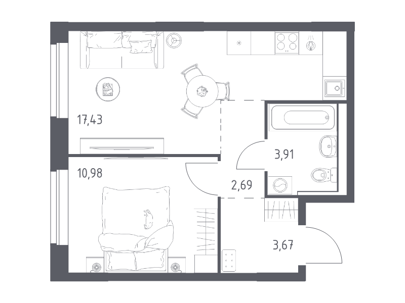 2 ккв (Евро) 38,7 м²