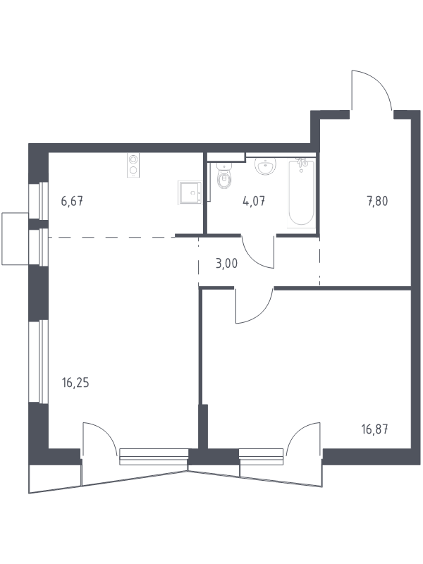 2 ккв (Евро) 53,8 м²