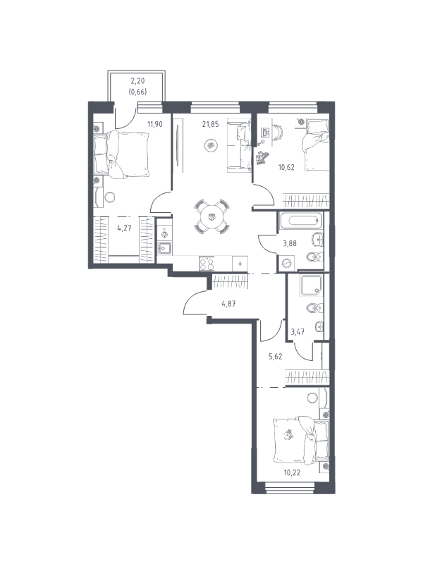 4 ккв (Евро) 77,4 м²