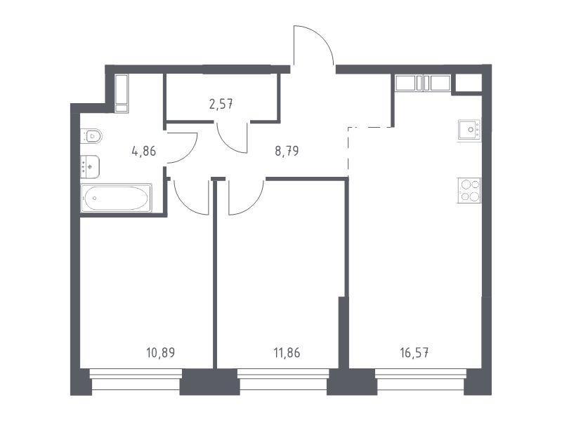3 ккв (Евро) 55,5 м²