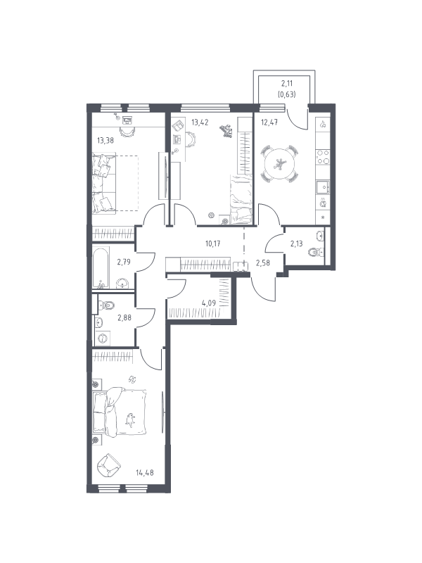3 ккв 79 м²