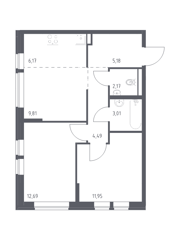 3 ккв (Евро) 55,5 м²
