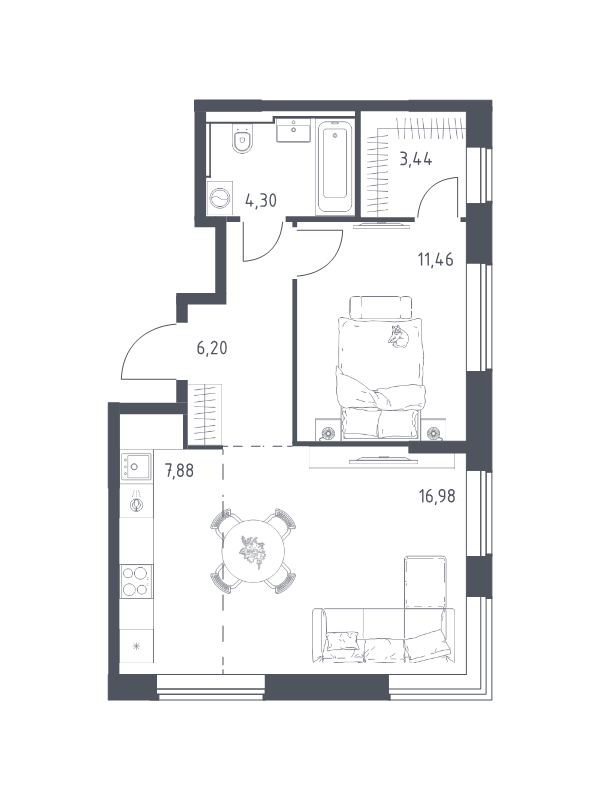 2 ккв (Евро) 50,3 м²