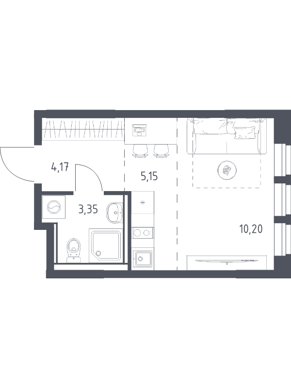 Студия 22,9 м²