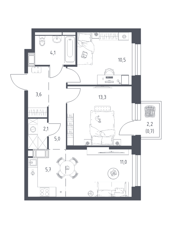 3 ккв (Евро) 55,3 м²