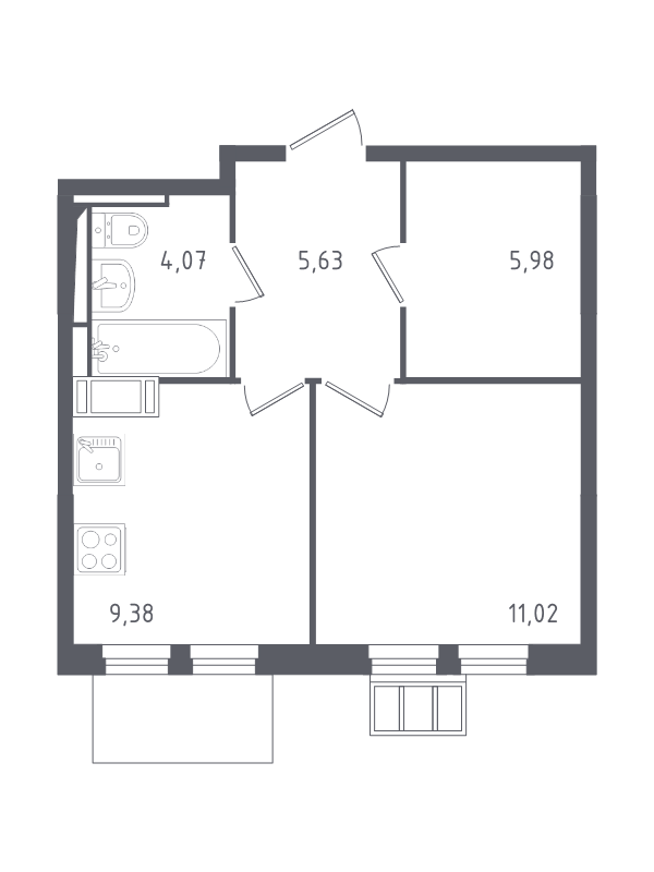 1 ккв 35,5 м²