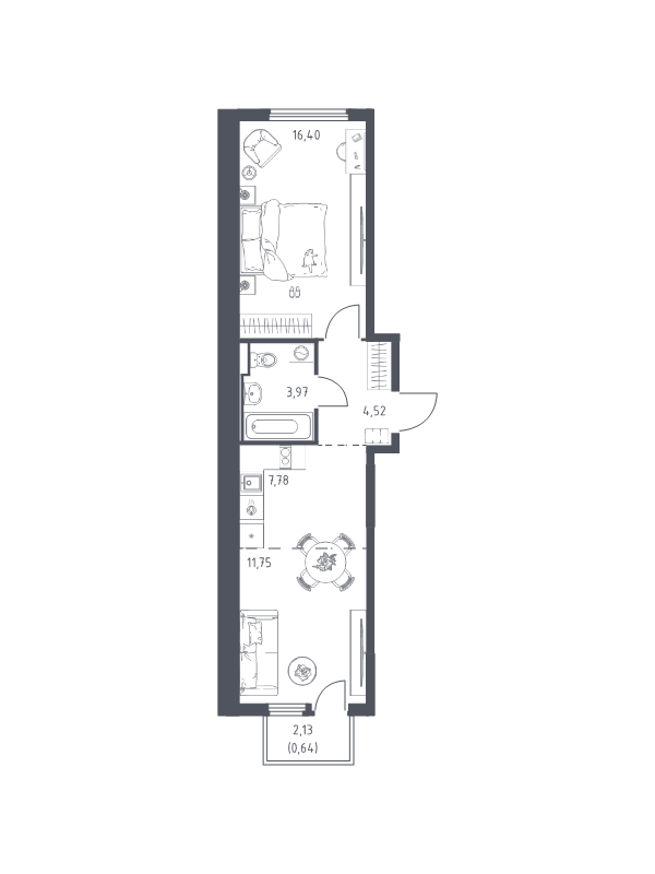 2 ккв (Евро) 45,1 м²
