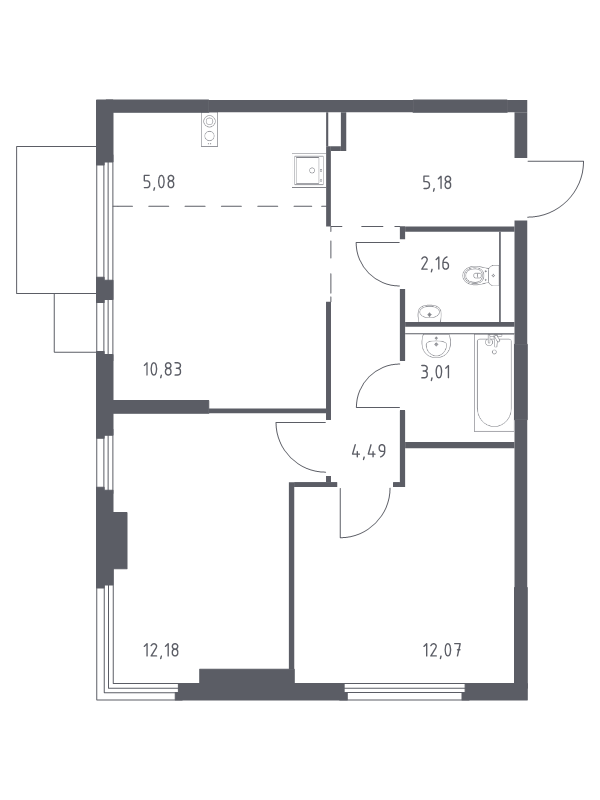 3 ккв (Евро) 55 м²