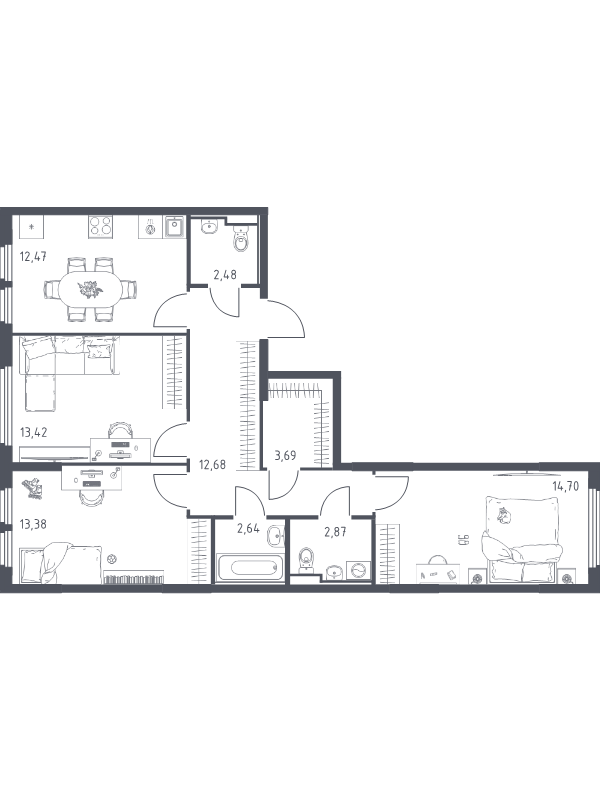 3 ккв 78,3 м²