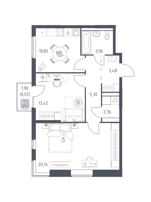 2 ккв 59,7 м²
