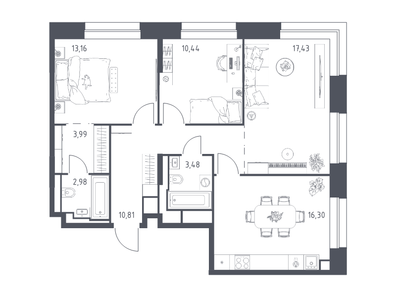 4 ккв (Евро) 78,6 м²