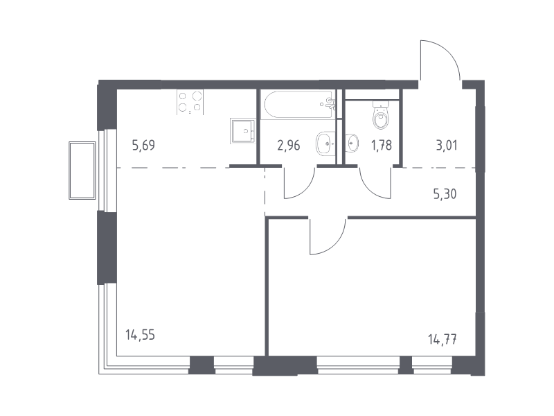 2 ккв (Евро) 47,2 м²